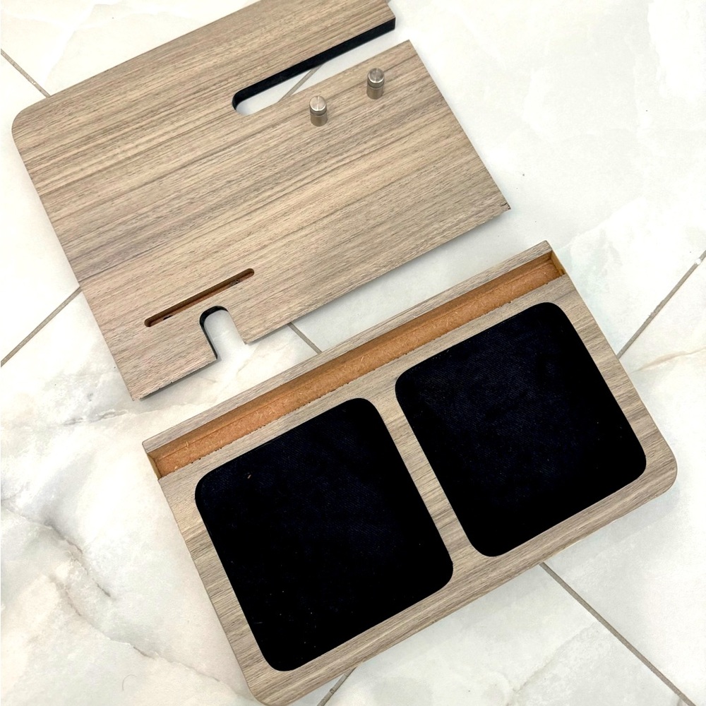 🆕 Space-saving Wood Finish Phone Dock Station Accessory Holder/Organizer Tray - Picture 3 of 5
